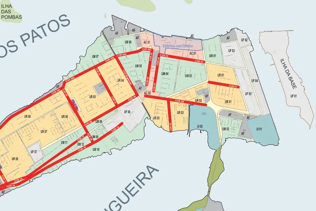 Trecho do mapa de zoneamento do Plano Diretor, no centro de Rio Grande